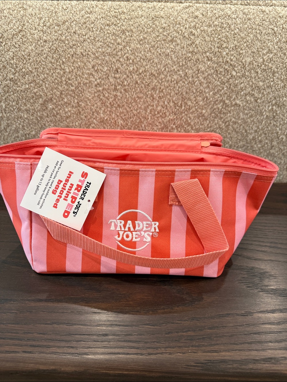 Trader Joe's Pink & Red Striped Insulated Lunch Bag